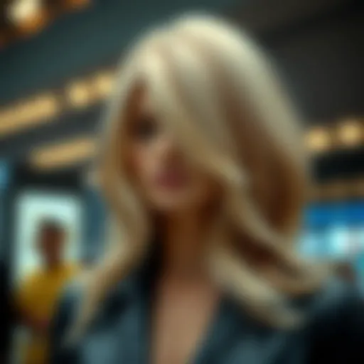 Luxurious blonde wig with striking brown highlights