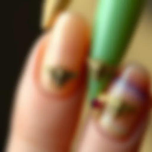 Intricate Bee Nail Charms A close-up view of beautifully designed bee nail charms on vibrant nails.