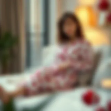 Modern Cherry Pajama Collection A selection of cherry pajama sets showcased in a modern setting.