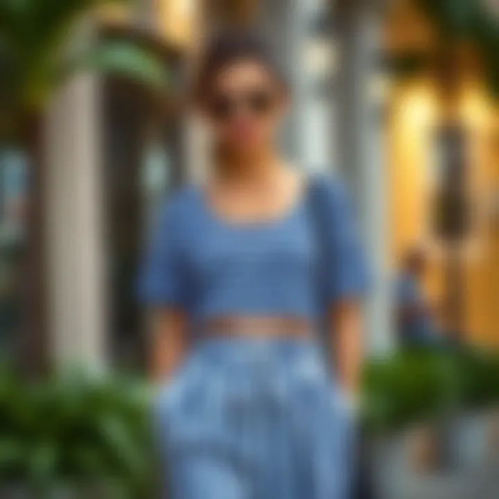 Casual chic look with a striped two-piece ensemble