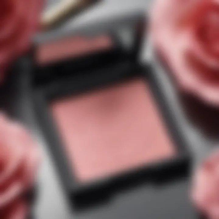 A composition of NARS Rose Blush alongside contemporary beauty products