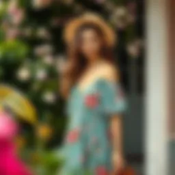 Elegant petite boho summer dress with floral patterns