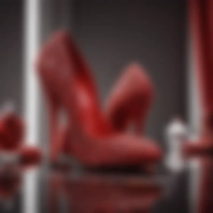 A fashionable display of red diamond heels in a luxurious setting