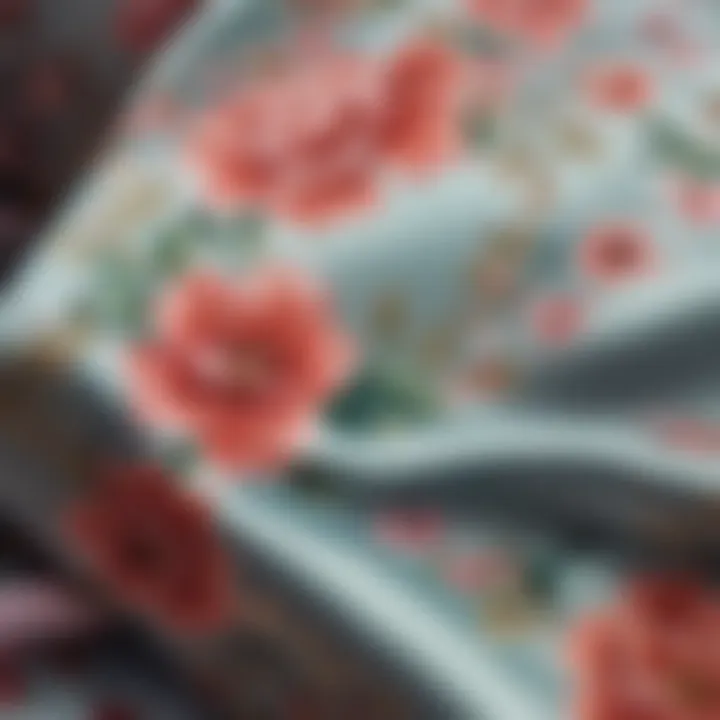 Close-up of luxurious satin fabric with floral patterns