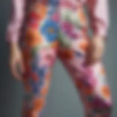 Vibrant color palette of floral designs on satin pants