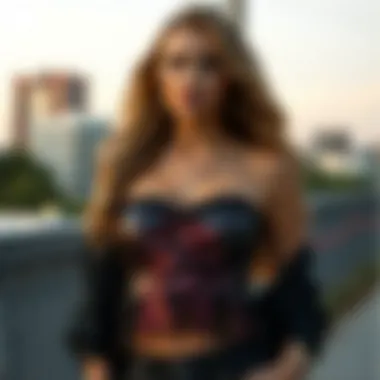 Fashionable outfit featuring a sequin bandeau top