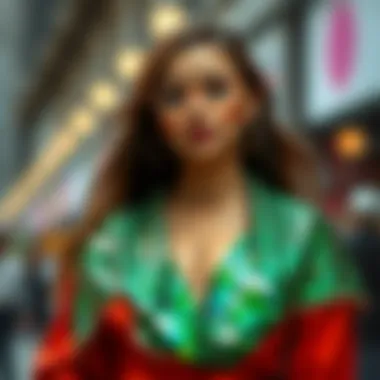 Stylish outfit featuring a vibrant sequin shawl in modern fashion