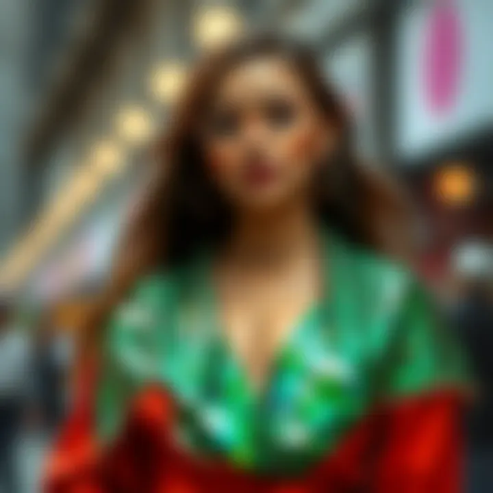 Stylish outfit featuring a vibrant sequin shawl in modern fashion