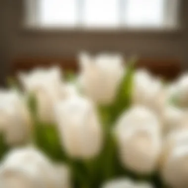 Close-up of high-quality white artificial tulips showcasing intricate details
