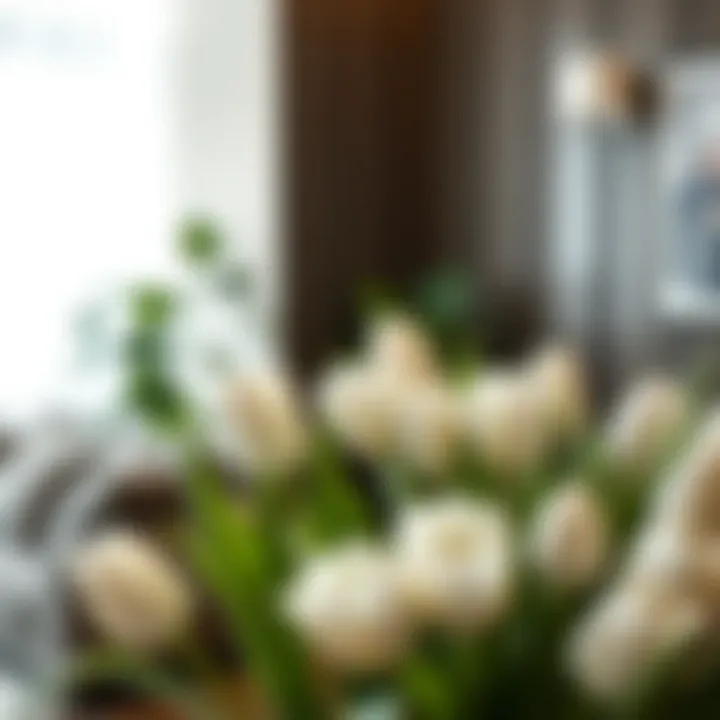 Elegant display of white artificial tulips in a modern interior setting