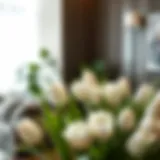 Sophisticated Arrangement of White Tulips Elegant display of white artificial tulips in a modern interior setting