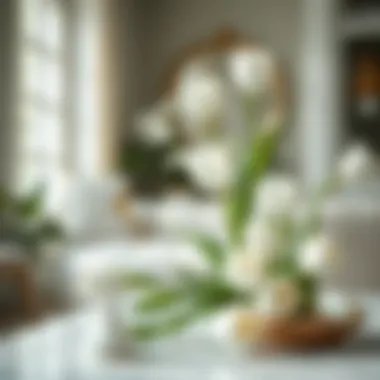 Tranquil setting with white artificial tulips enhancing a serene atmosphere