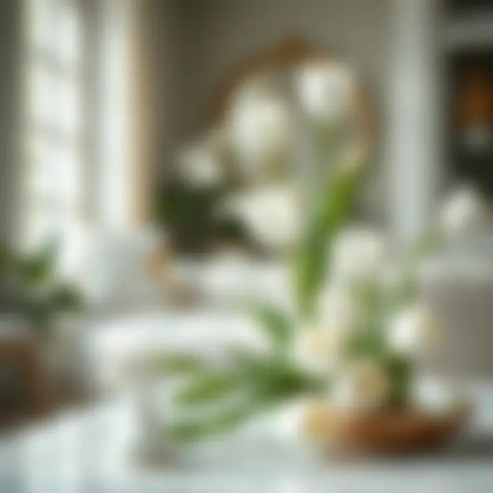 Tranquil setting with white artificial tulips enhancing a serene atmosphere