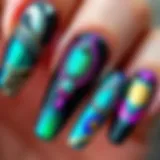 A stunning close-up of magnetic nail art showcasing intricate designs and colors