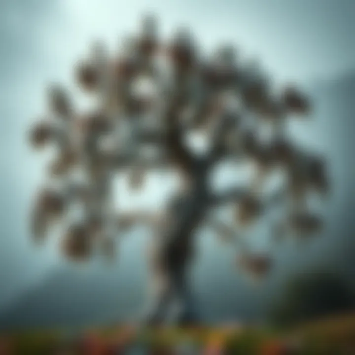 Symbolism of the Crystal Tree An artistic representation showcasing the symbolism of the Crystal Tree of Life