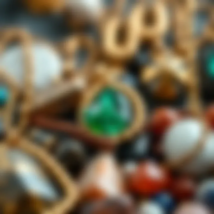A close-up view of diverse stones used in stone holder necklaces