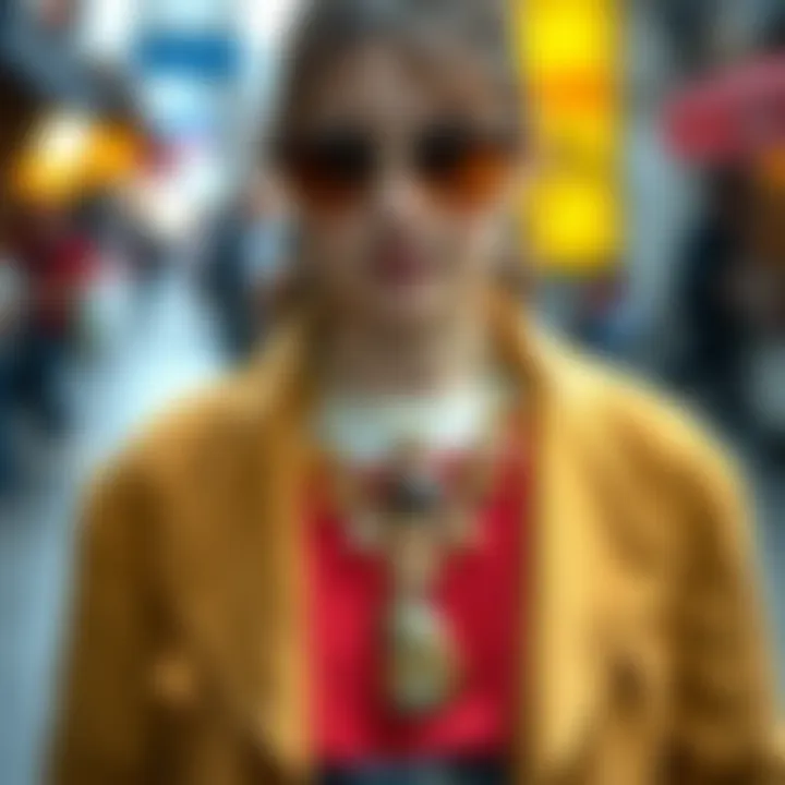 A fashionable individual layering a stone holder necklace with various outfits