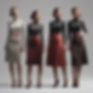 Silhouette variations of ladies’ matching outfits showcased on a stylish backdrop.