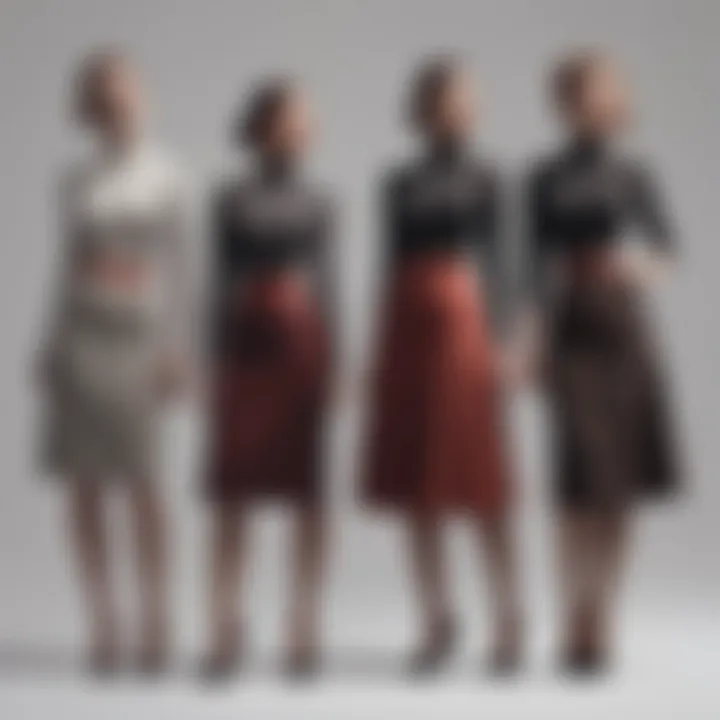 Silhouette variations of ladies’ matching outfits showcased on a stylish backdrop.