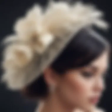 Close-up of a vintage-inspired bridal fascinator