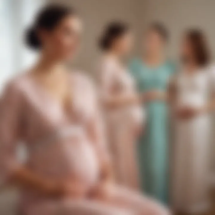 Mothers in diverse birthing gowns in a serene setting