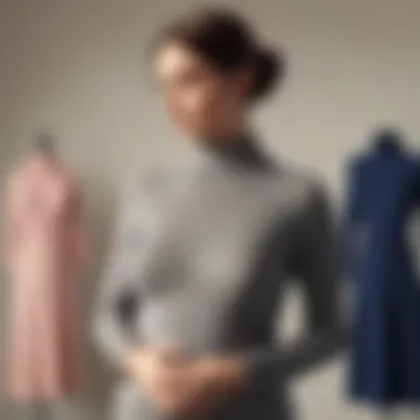 Expecting mother showcasing versatile styling options of a turtleneck dress