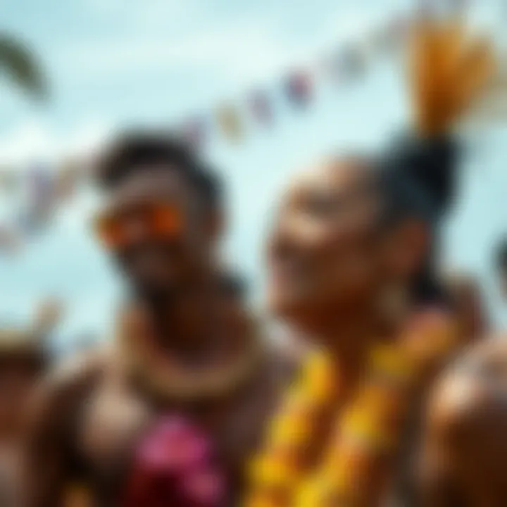 A cultural celebration showcasing participants adorned with luau necklaces