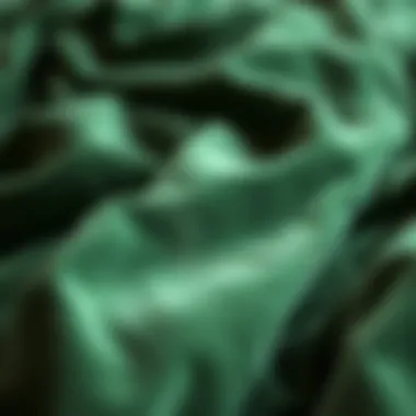 Close-up of the rich texture of green velvet fabric