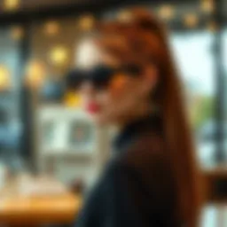 Elegant straight fake ponytail showcased in a fashionable setting