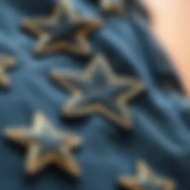 Intricate Star Patches on Denim Close-up of intricately designed star patches on denim fabric
