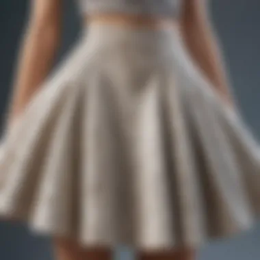 Close-up of fabric textures in a two piece high waisted skirt set