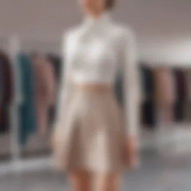 A stylish two piece high waisted skirt set displayed on a mannequin