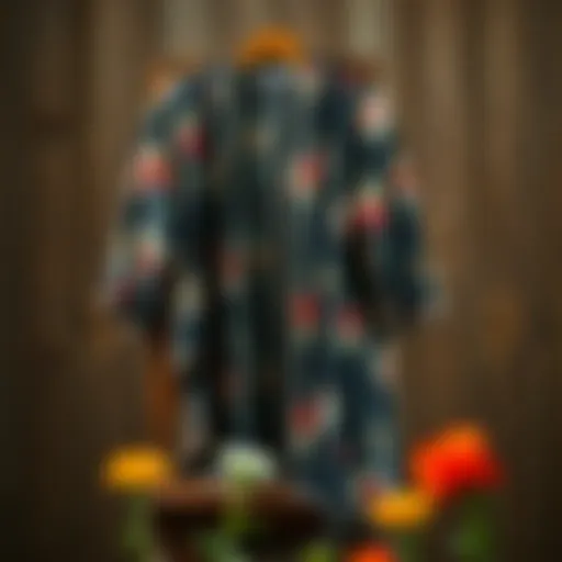 A stunning plus size boho cardigan in a floral pattern, draped elegantly over a rustic wooden chair.