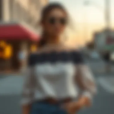 Stylish Outfit with Shoulder Lace Top A stylishly curated outfit featuring a shoulder lace top styled with accessories