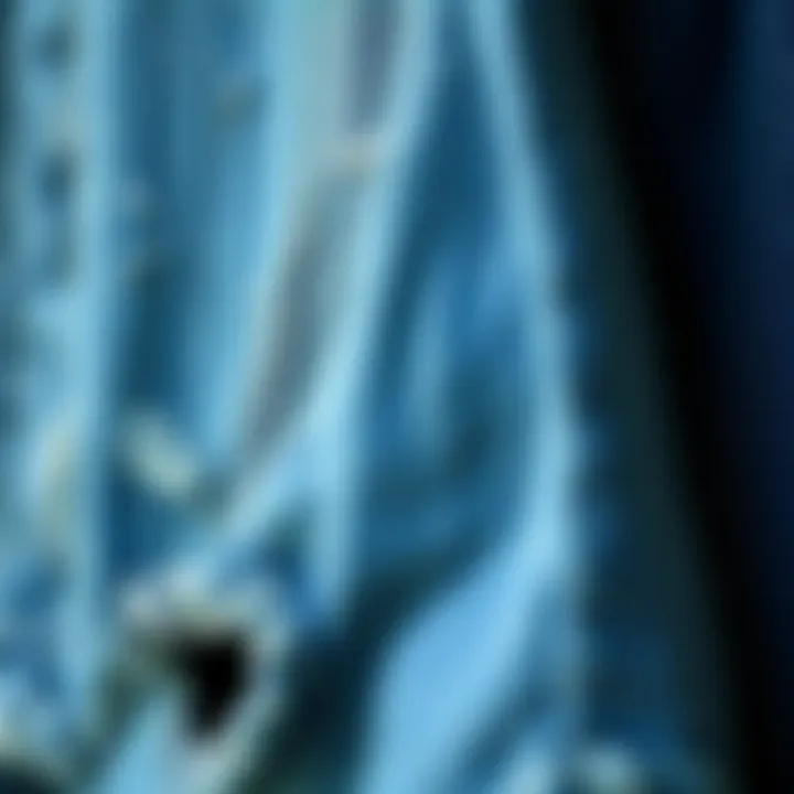 Texture and Detail of Distressed Denim Close-up of the fabric texture of a distressed denim skirt.