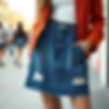 The Evolution of the Denim Skirt A historical timeline illustrating the evolution of denim skirts.