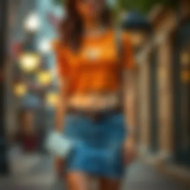 Chic Styling with Distressed Denim Skirt A stylish distressed denim skirt paired with a chic top and accessories.