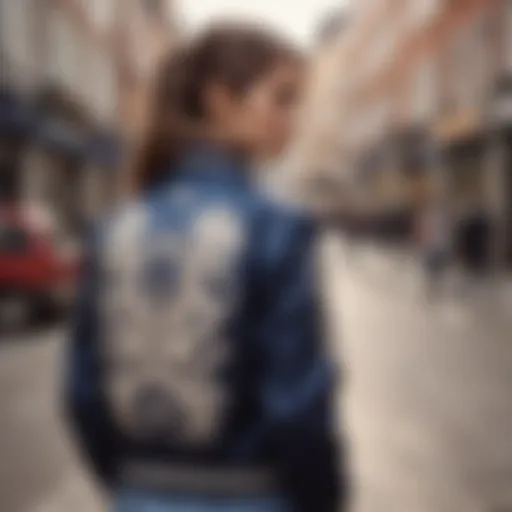 Stylish varsity jacket with bone motifs displayed in an urban setting