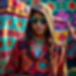 Colorful hippy clothing showcasing vibrant patterns and textures