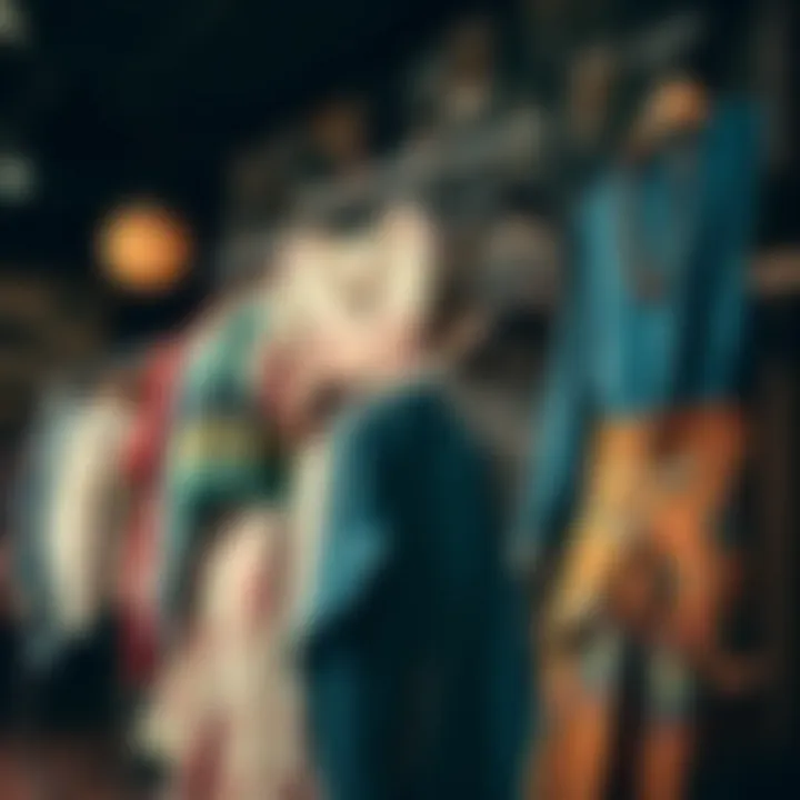 A stylish arrangement of hippy clothing pieces on display