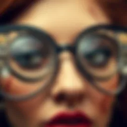 A close-up view of vintage oversized glasses frames showcasing intricate detailing