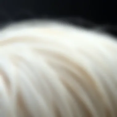Texture and Material of White Hair Extensions A close-up view of white hair extension textures and materials.