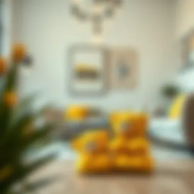 Stylish display of yellow bear slippers in a modern living room.