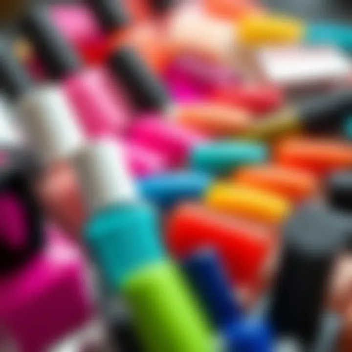 Vibrant Nail Polish Selection Variety of nail polish colors suitable for extra short nails