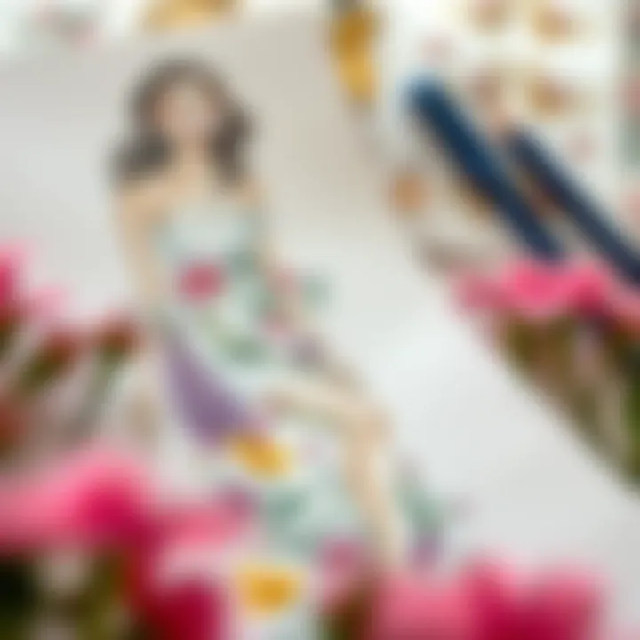 Fashion sketches inspired by wildflower patterns, featuring elegant designs