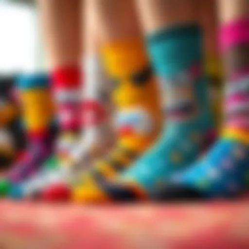 Colorful assortment of funny face socks showcasing eclectic designs
