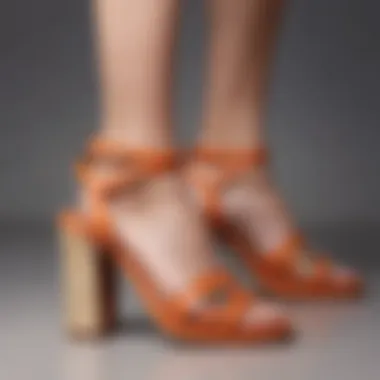 Close-up of materials used in huarache heeled sandals