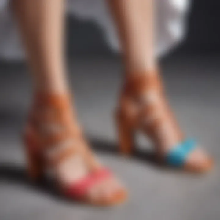 A collection of modern huarache heeled sandals in various colors