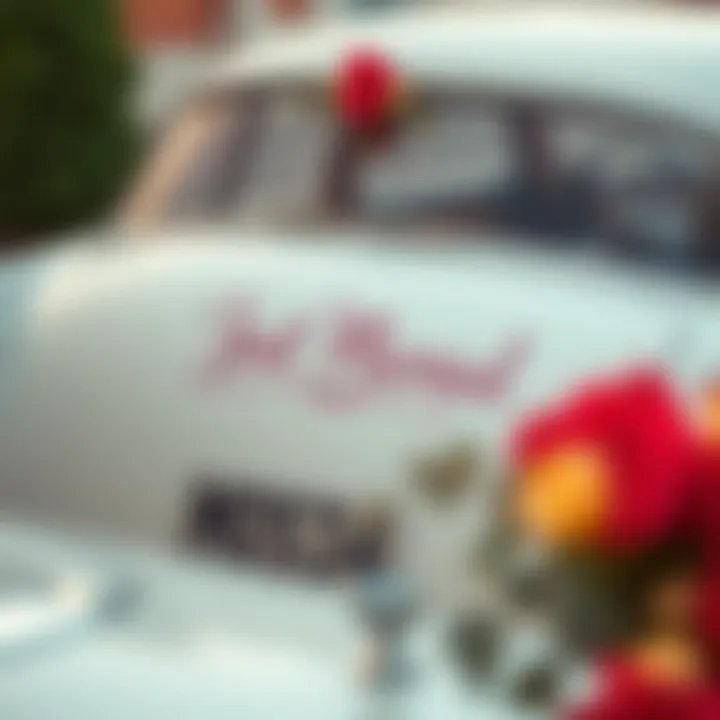 Elegant Just Married decal adorning a vintage car