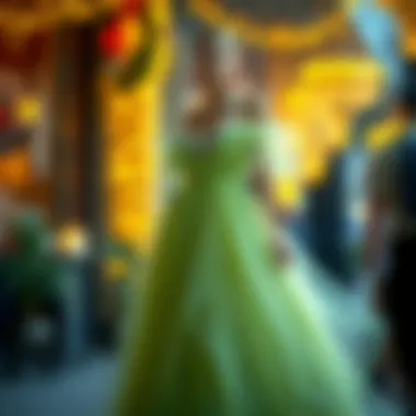 Stylishly accessorized long puffy dress for a festive occasion